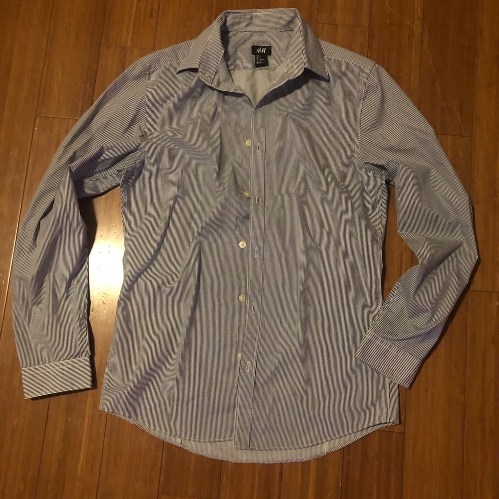 Striped Button-up Collared Easy Iron Dress Shirt